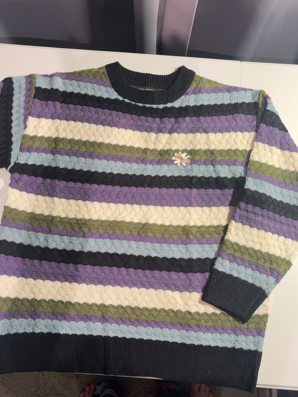 Clothes Accessories XL Multicolor Striped Textured Knit Pullover Sweater